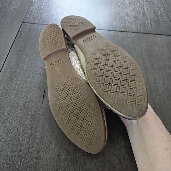 LL Bean Tan Metallic Leather Slingback Flats Women’s 9.5 Floral - Picture 7 of 7